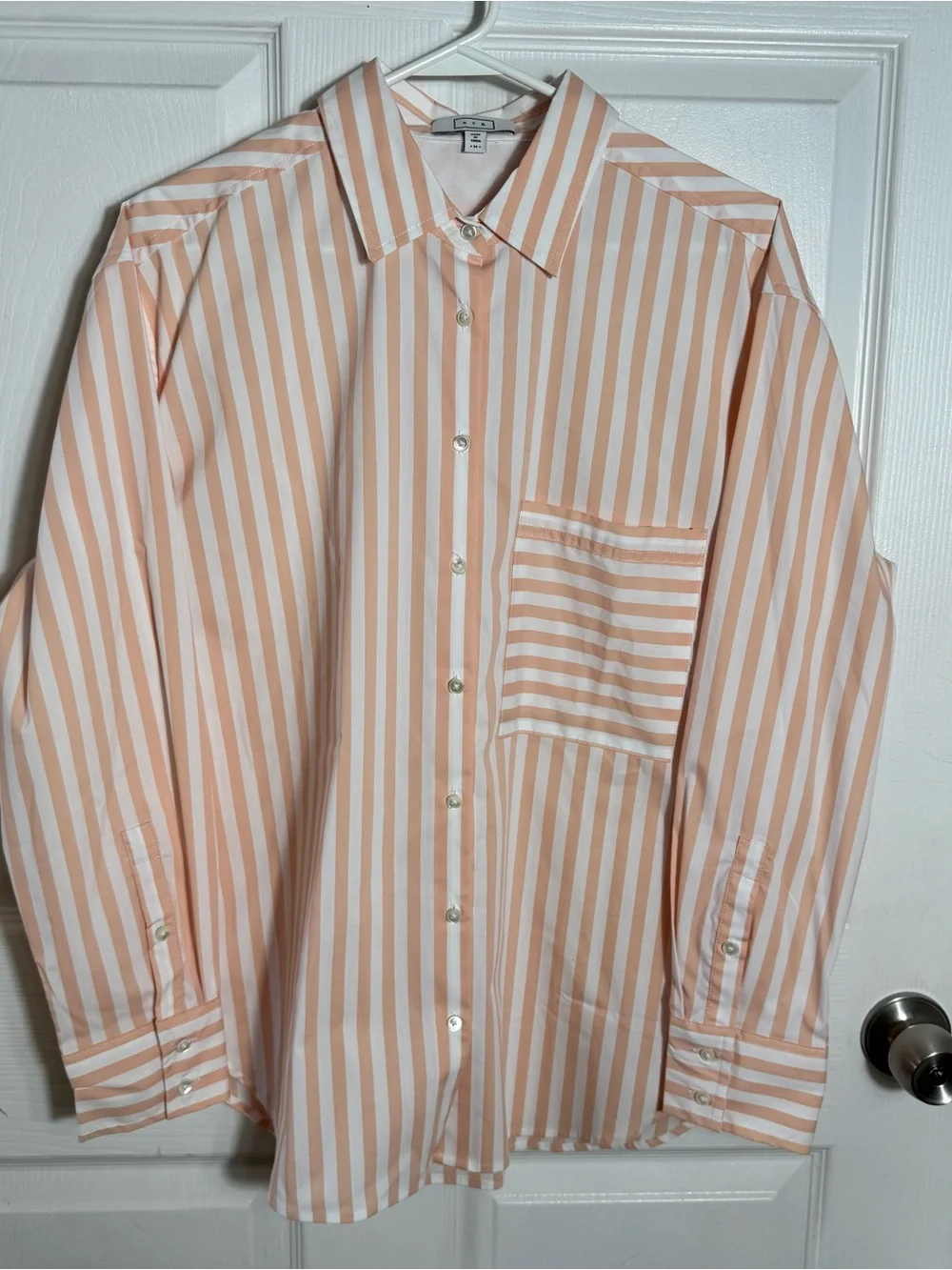 AYR The Deep End Oversized Shirt Peach Stripe Button Down Size MD - Picture 9 of 10